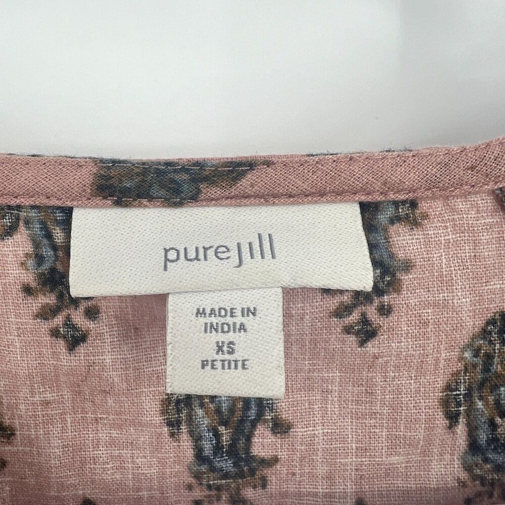 Pure Jill Boho Tunic Top XS Petite Pink Navy Paisley Cotton Linen 3/4 Sleeve - Picture 4 of 4
